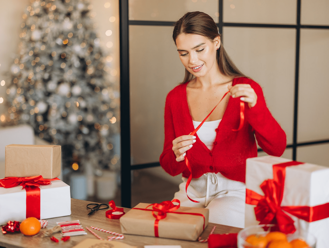 Festive present wrapping at home