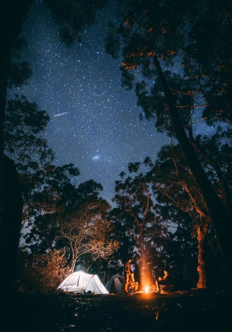 Camping under a starry night sky.