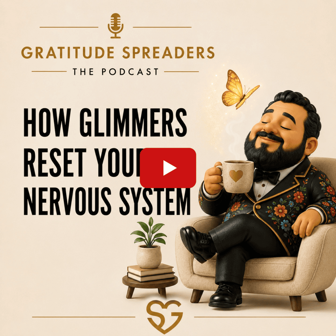 Podcast cover with man, butterfly, coffee.