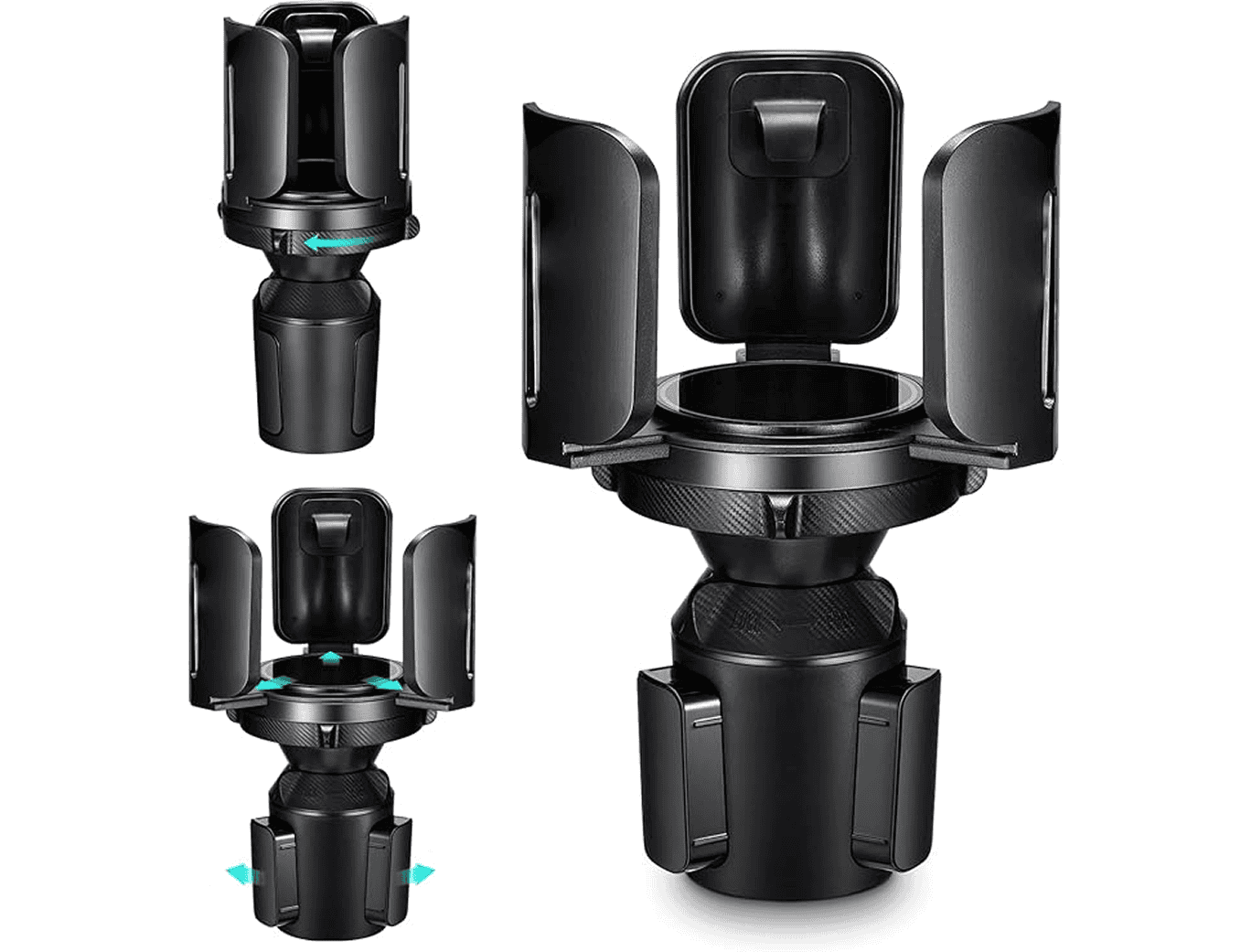 Futuristic black gadget with open compartments.