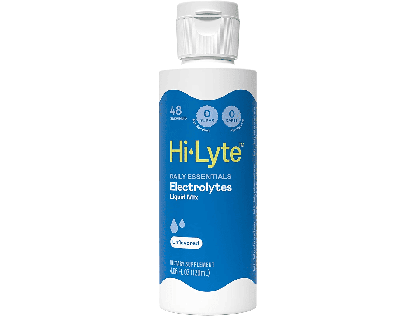 Electrolyte liquid supplement bottle, blue label.