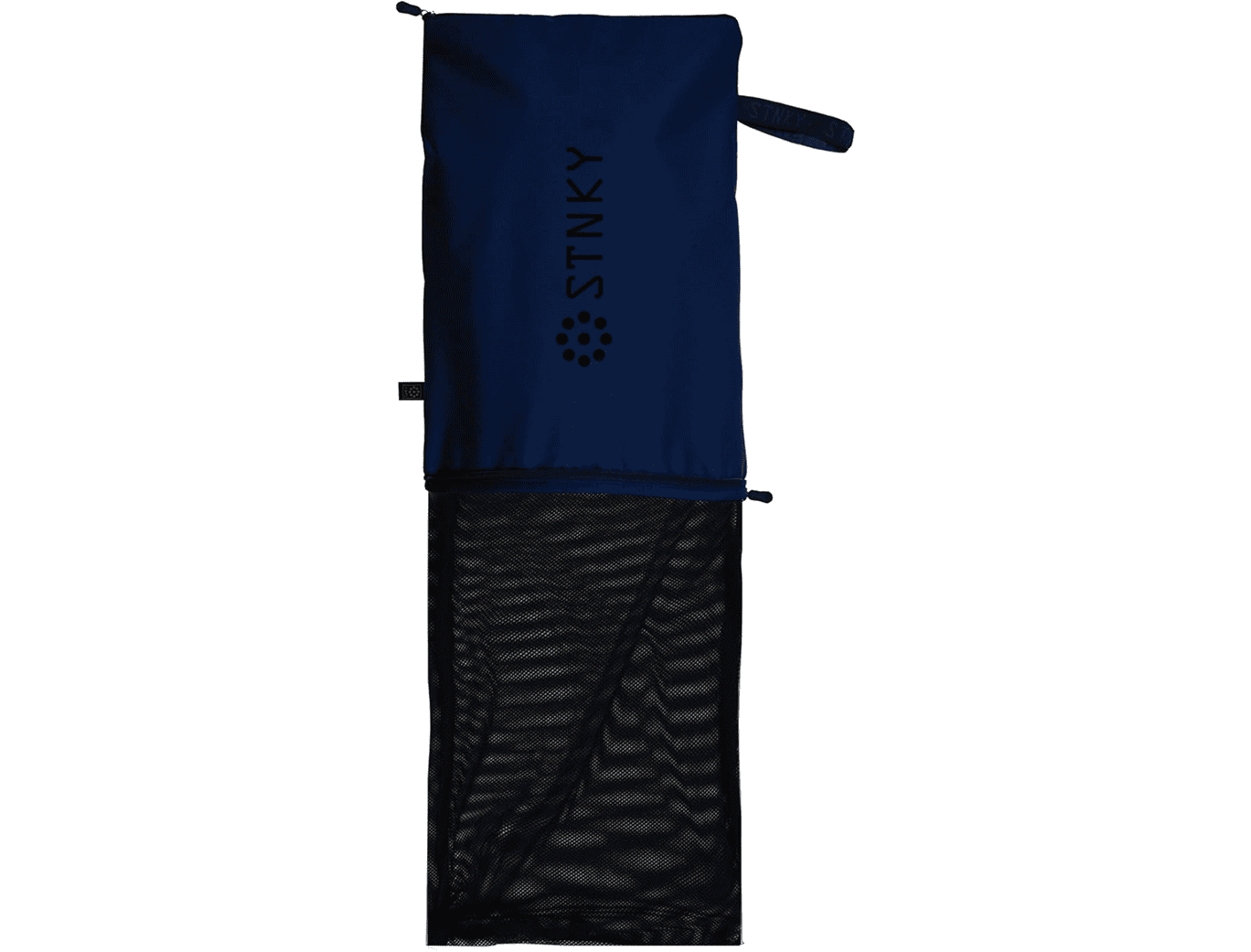 Blue and black mesh laundry bag.