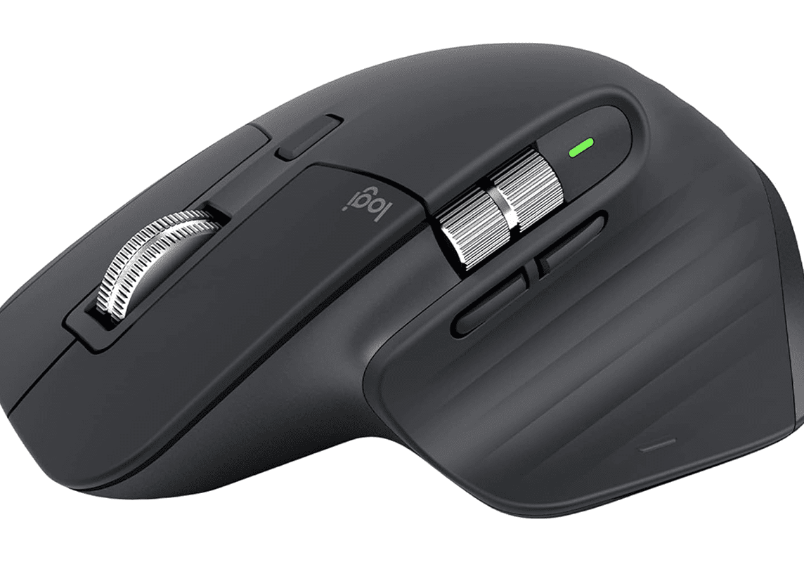 Wireless ergonomic computer mouse with multiple buttons.